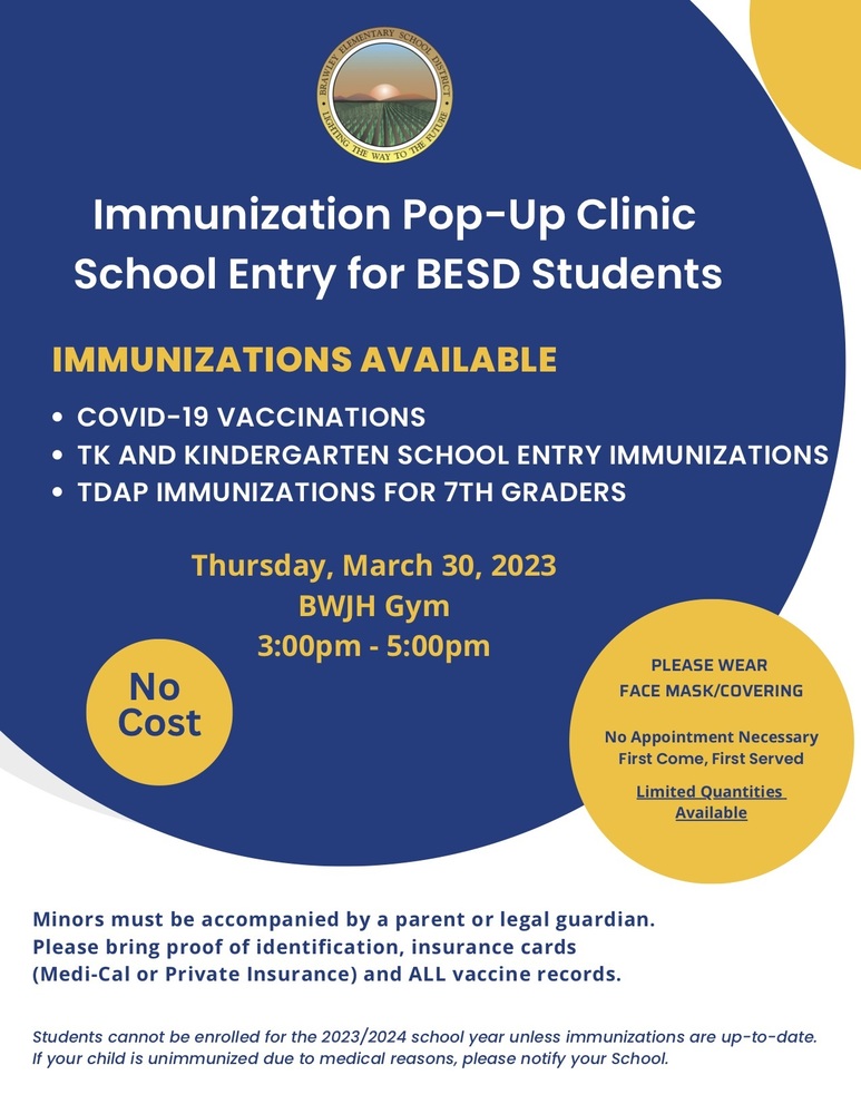 Immunization Pop-Up Clinic School Entry for BESD Students